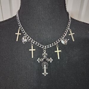 Multi Cross Necklace Goth Emo Punk Stainless Steel Handmade Jewelry Silvertone